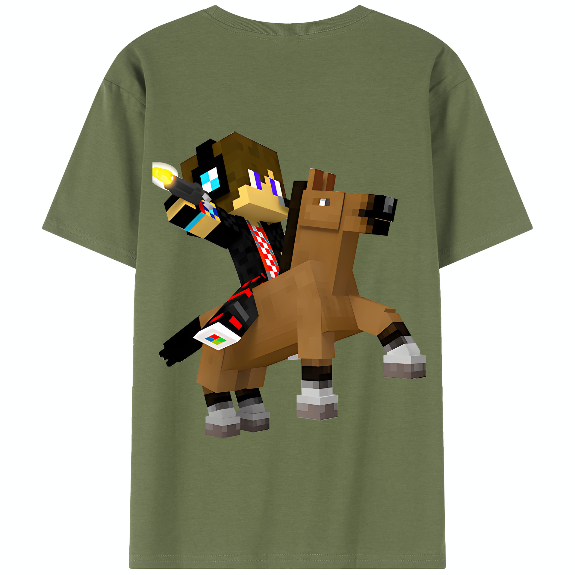 （画像用） マインクラフト ブロックの世界 Minecraft MC Block world 綿100％半袖Tシャツ（背面プリント）